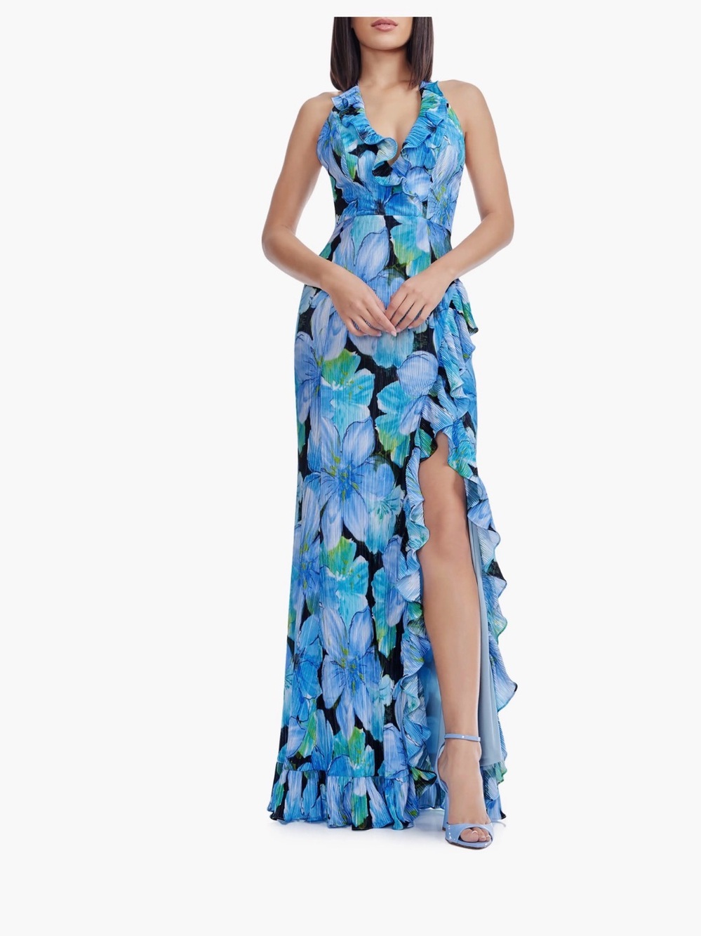 Dress the population Kathleen Floral Ruffle Halter Gown Size:XS $278